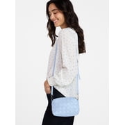 Time and Tru Women's Faux Leather and Suede Woven Camera Crossbody Bag, Blue