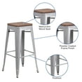 thumbnail image 6 of Flash Furniture 4 Pack 30" High Backless Silver Metal Barstool with Square Wood Seat, 6 of 14