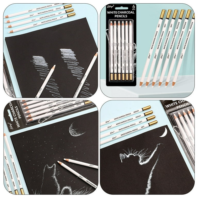 6Pcs White Charcoal Pencil Drawing Set Soft & Medium Sketching Pencil Art  Su_$z