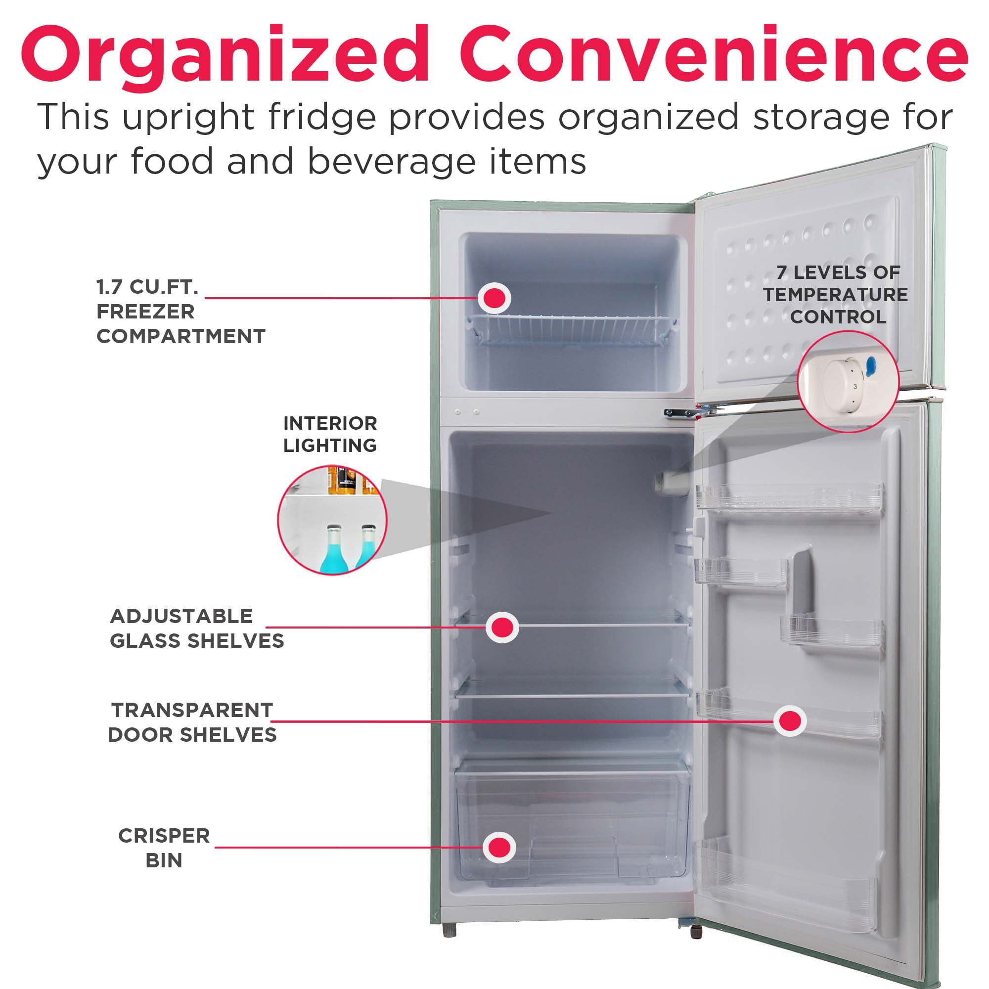 Frigidaire 7.5 Cu Ft. Retro Refrigerator, Top Mount Compact Fridge, Mint