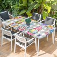 thumbnail image 2 of Easter Gnomes Table Cloths for 4 Foot Rectangle Tables, Spring Floral Eggs Flowers Butterflies Gray Plaid Patio Waterproof Elastic Fitted Tablecloths, Washable Rectangular Table Cover for Camping, 2 of 8