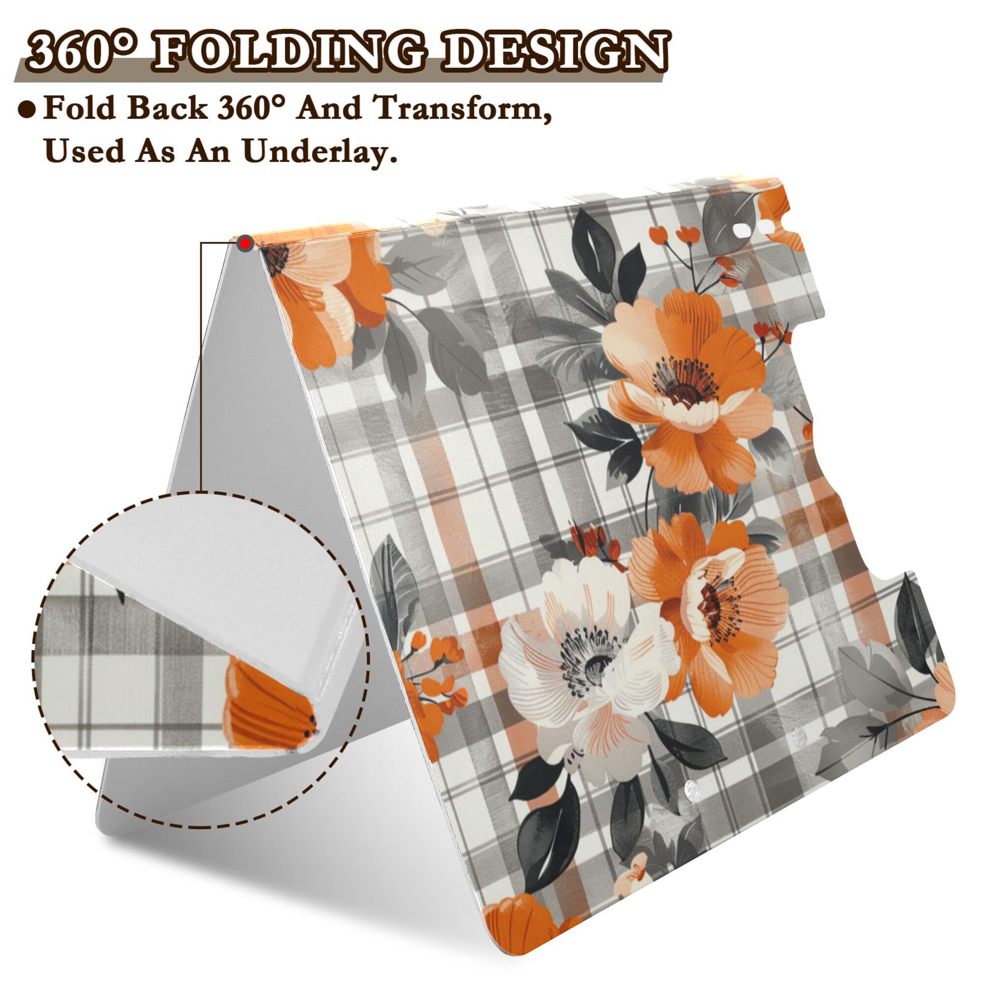 FORMRS A4 Clipboard Folder with Pen Holder Horizontal Foldable School Office Binder, Plaid Floral