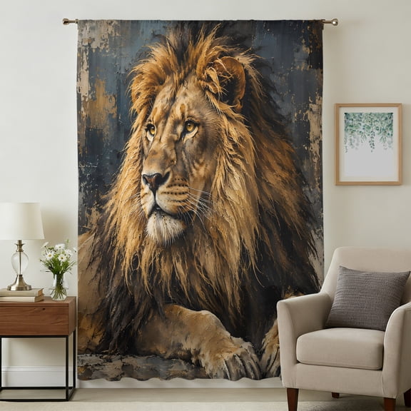 Lion Sheer Curtains 96 Inches Long, Majestic Paw Wildlife Mottled Oil Painting Light Filering Curtains, Privacy Drapes Simi Floor to Veiling Curtain for Living Room Bedroom Large Window Treatment