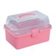 thumbnail image 3 of Caja de almacenamiento transparente con tapa y asa, organizador de 3 compartimentos para el hogar, 7.87'' Rosa, 3 of 9