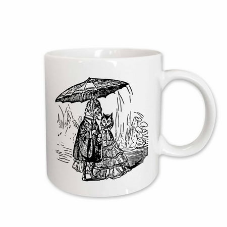 

3dRose Black n White Vintage Dog n Cat Under Umbrella Ceramic Mug 11-ounce
