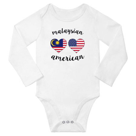 

Malaysian and American Love Heart Baby Long Slevve Romper Bodysuit (White 6-12 Months)
