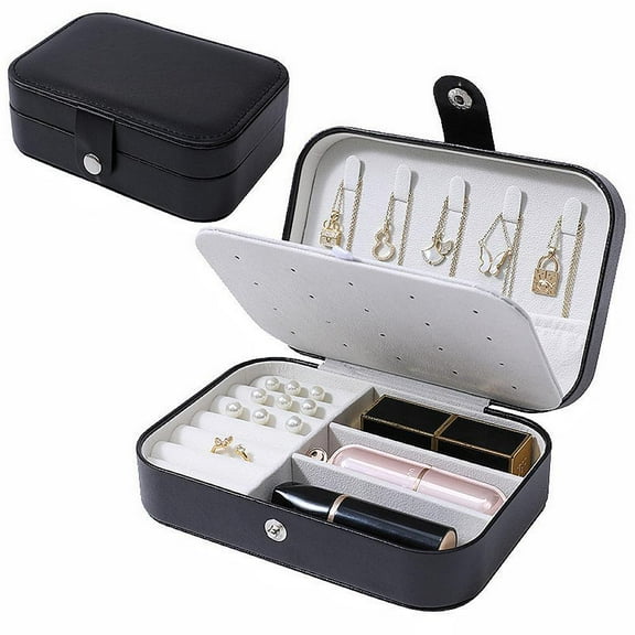 LANTWOO Travel Jewelry Box, PU Leather Small Jewelry Organizer for Women Girls, Double Layer Portable Mini Travel Case Display Storage Holder Boxes for Stud Earrings, Rings, Necklaces, Bracelets