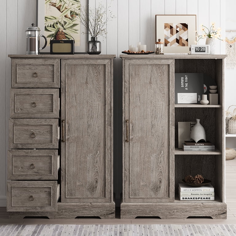 Vabches Rustic Farmhouse 5-Drawer Dresser with Sliding Barn Door, Sturdy  Base & Wood Grain Texture, Gray - Walmart.com