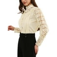 thumbnail image 4 of INSPIRE CHIC Lace Trim Top for Women's Elegant Stand Collar Victorian Long Sleeve Button Down Blouse 2XL Beige, 4 of 6