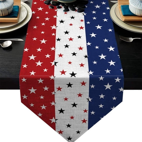 ERTZAE 4Th Of July Table Runner,47" Stars And Stripes Patriotic Table Runner,Americana Kitchen Dining Decoration For Home Party Decor,Red White Blue Independence Anniversary Memorial Day Party Supply