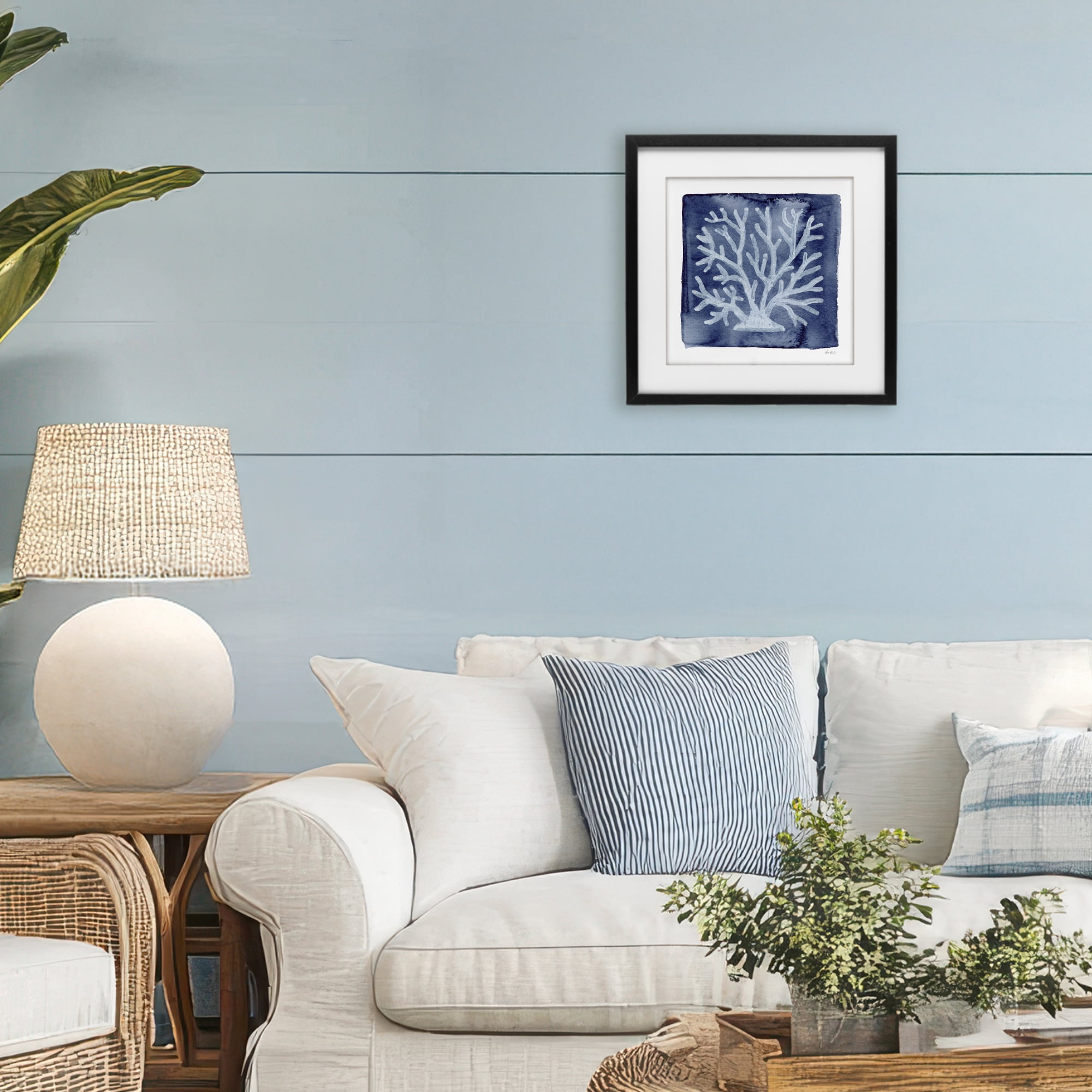 Stupell Industries White Coral on Indigo Black Framed Print Under Glass, design by Patti Bishop