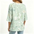 thumbnail image 4 of Asgosdo Women Tops Shirts Pastel Green Floral Print Notched V Neck Decorative Button 3/4 Sleeve Loose Flowy Polyester Casual Blouses Multi Color Four Season Womens Tops, 4 of 5