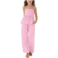 thumbnail image 2 of Amidoa Girls Summer 2 Piece Outfits Solid Color Cute Tank Top and Casual Wide Leg Pants Kids Clothing Set Pink Size 3T Pink Size 3T, 2 of 5