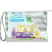 JOHNSONS Tiny Traveler Baby Gift Set, Bath - Skin Care Essentials, 5 items
