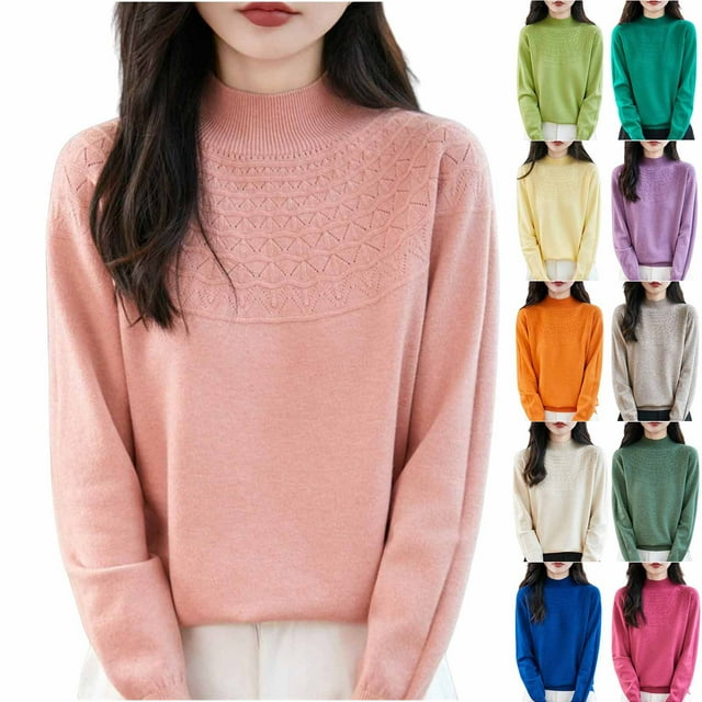 Wlynlyn Womens Long Sleeve Shirts Turtleneck Fall Winter Warm Ssolid Color Oft Knitted Loose Pullover Tops