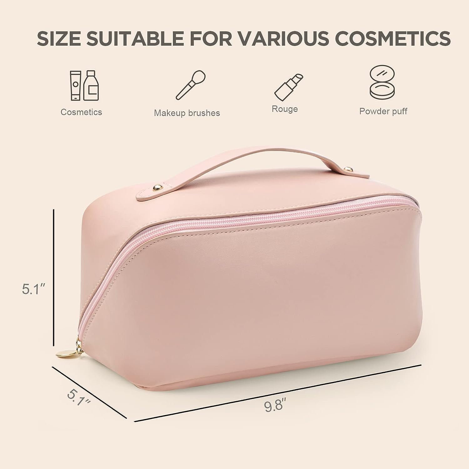 HBlife Travel Makeup Bag, Large Capacity Cosmetic Bags for Women,Waterproof  Portable Pouch Open Flat Toiletry Bag Make up Organizer with Divider and  Handle (Pink)