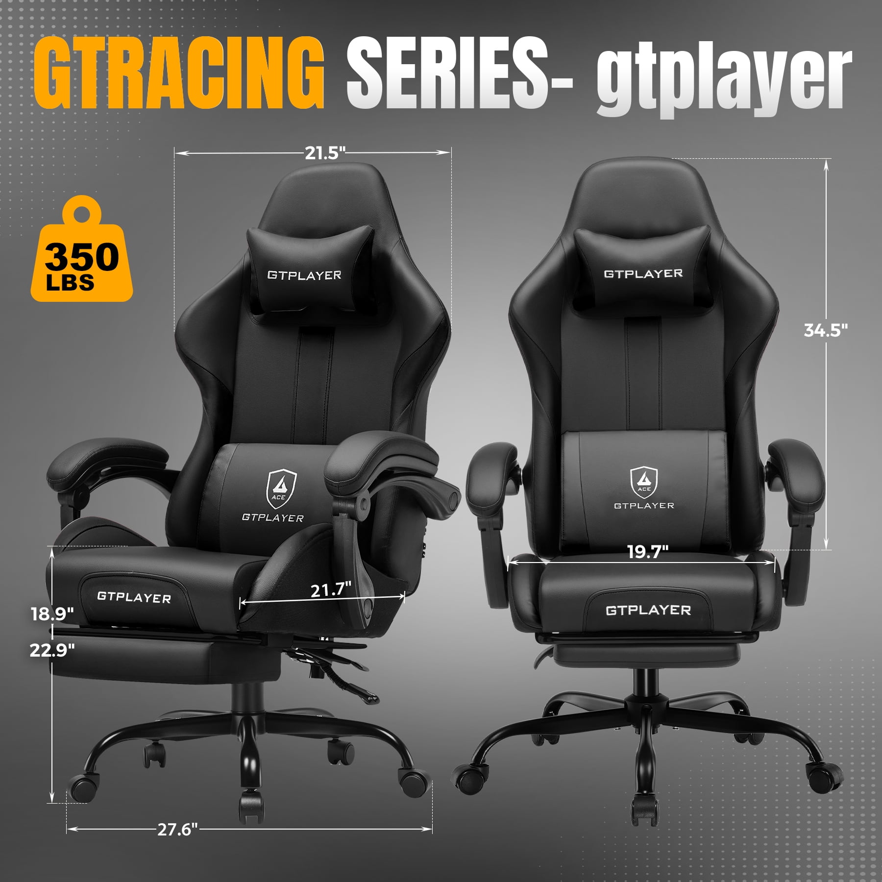 GTPLAYER Ergonomic Gaming Chair with Footrest and Lumber Support for Adults, Black