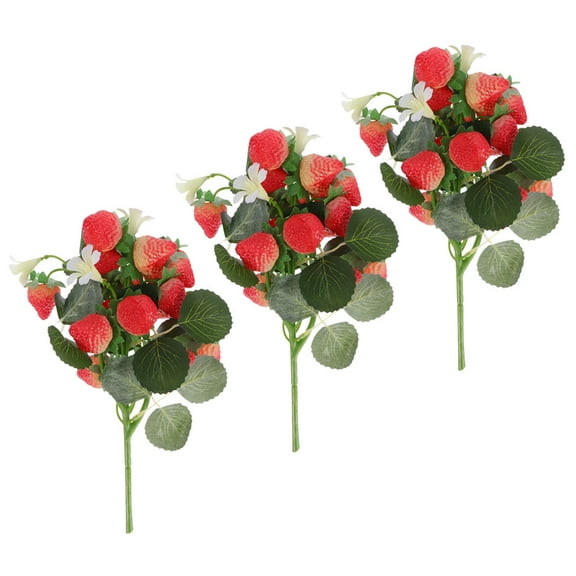 3Pcs Artificial Strawberry Branch Real Touch Artificial Strawberry Stem Fake Plant Adorn