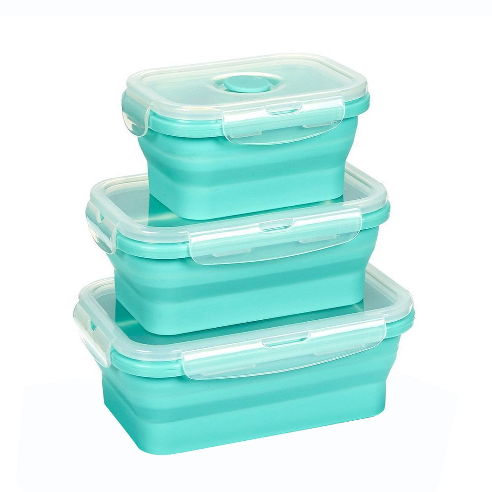 3 Pack Collapsible Silicone Food Storage Containers with Snap Lids