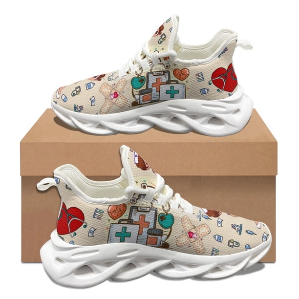 Zapatillas de deporte suaves con estampado de enfermera paramédica kawaii para mujer, zapatos casuales de punta redonda antideslizantes, resistentes a la suciedad, para otoño e invierno.