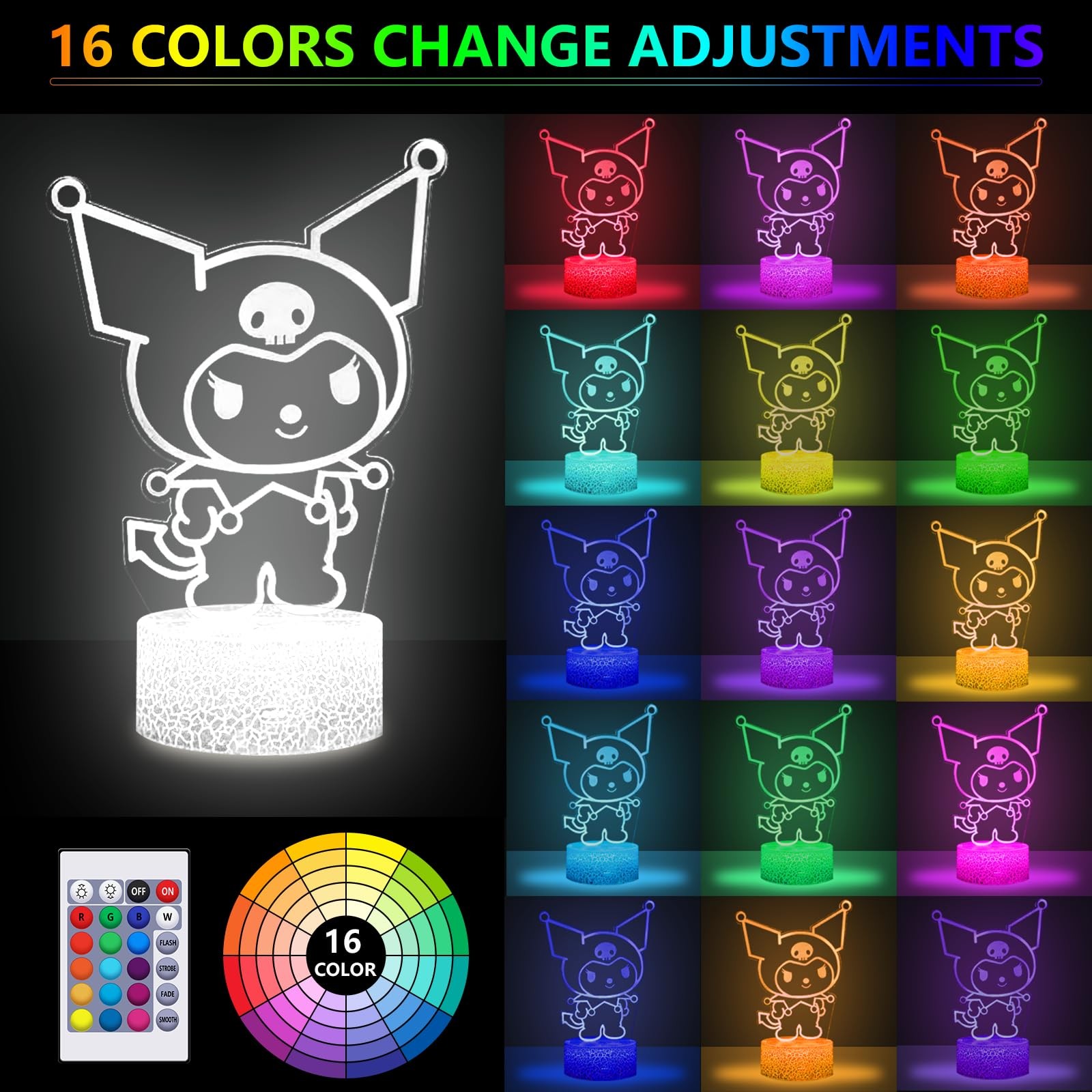 New Cute Kuromi Touch & Remote Control 16-Colors LED Table Lamp, Bedroom Warm Night Light, Bar Rstaurant Decorative Ornaments