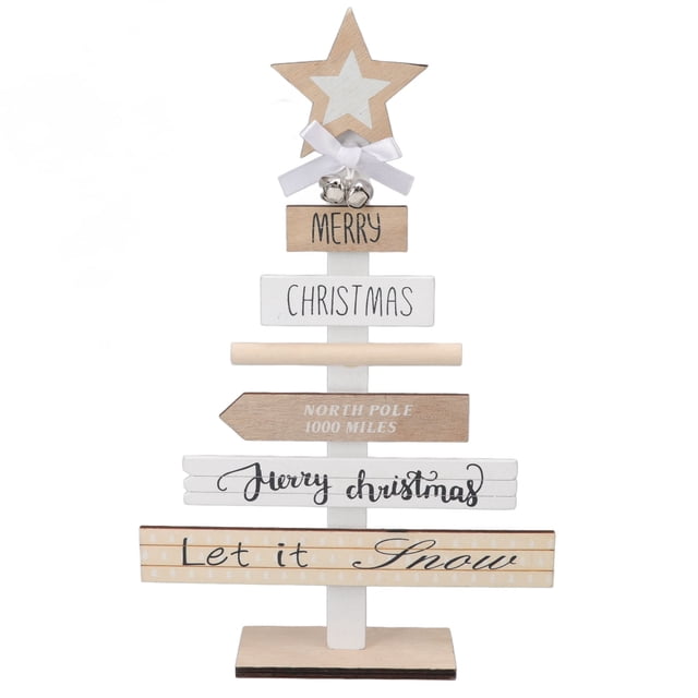 Adornos de mesa navideños, letrero de madera decorativo con base para regalos, decoración del hogar, accesorio blanco