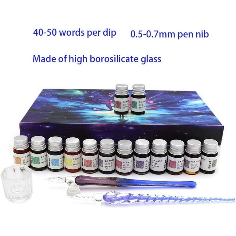 3 Pieces Handmade Glass Dip Pen, High Borosilicate Crystal Glass Pen  Calligraphy Signature Pen for Writing Drawing Decoration, 3 Colors