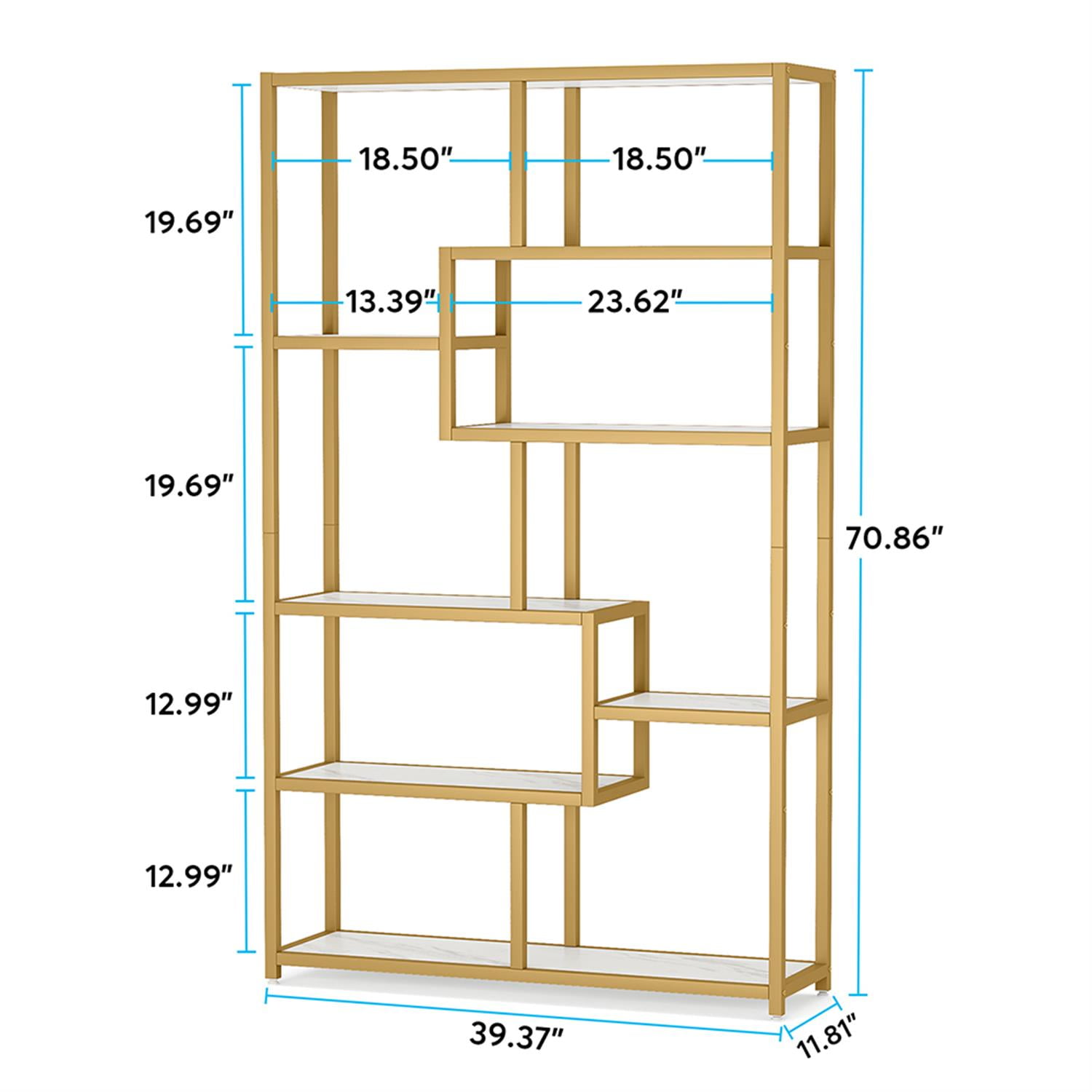 Demi Bonn 70" Modern Bookshelf, 8-Open Shelf Etagere Bookcase Storage Organizer for Bedroom, Living Room, Golden