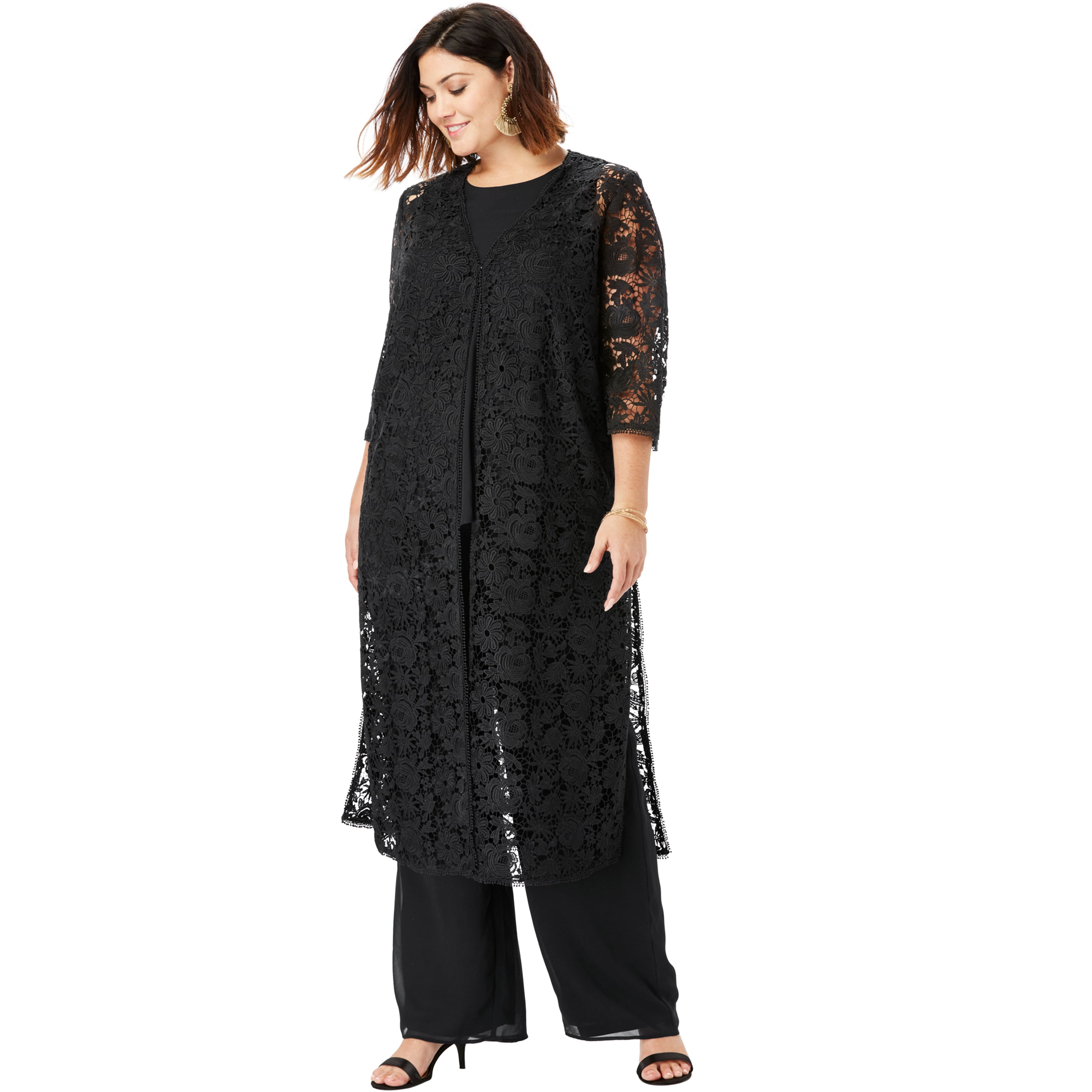 Roaman's - Roaman's Women's Plus Size Three-Piece Lace Duster & Pant ...