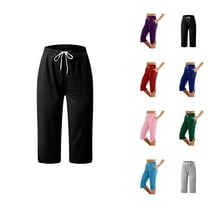 Capri Pants for Women 2025 Casual Slim Fit Mid Elastic Waist Comfortable Capris with Pockets Womens Cropped Pants