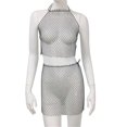 thumbnail image 1 of Womens Tank Top Mini Skirt Set 2-Pieces Swimsuit Rhinestone Bikinis Cover Up Sheer Beach Swimwear Bathing Suit Coverups rose Red, 1 of 4