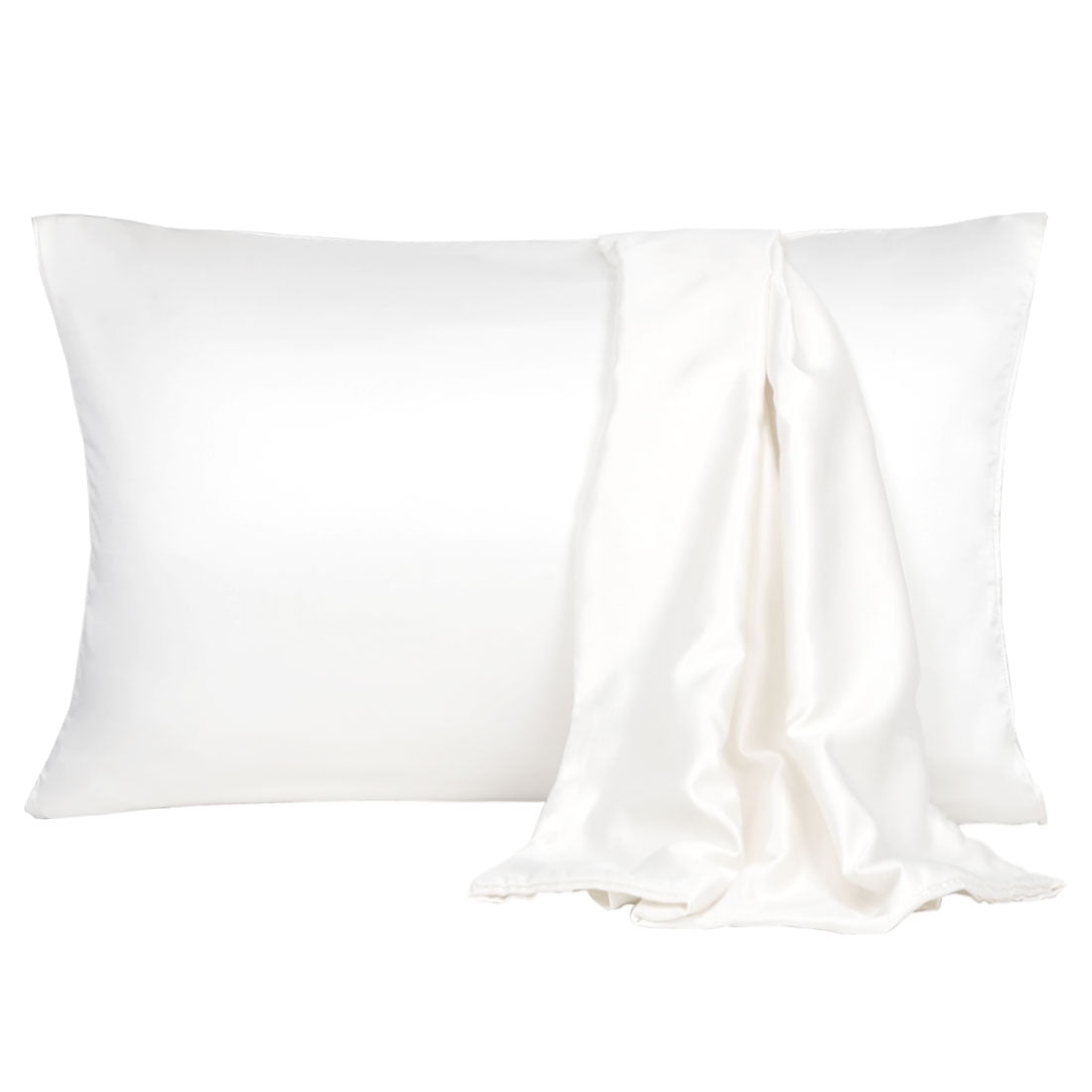 Unique Bargains Set of 2 Silky Satin Pillow Cases Covers White Queen