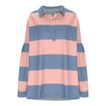 thumbnail image 5 of AJHSAKLt Hoodies for Women Oversized Sweatshirts Fall Fashion 2025 Striped Color Block Long Sleeve Button V Neck Pullover Tops Essentials Hoodie Blue2, 5 of 5