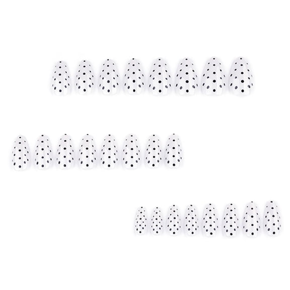 24Pcs Oval False Nail Black Polkas Dot Pattern Hypoallergenics ABS Build