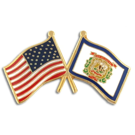 PinMart's West Virginia and USA Crossed Friendship Flag Enamel Lapel Pin