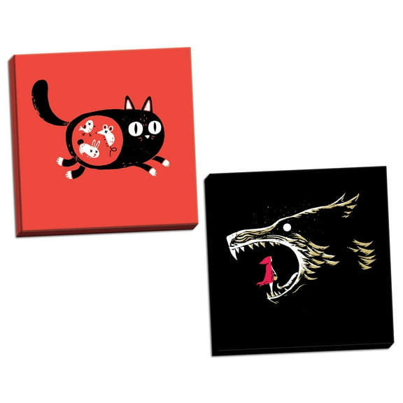 Gango Home Decor Vertical It's What's Inside that Counts & What Big Teeth You Have by Michael Buxton (Ready to Hang); Two 12x12in Hand-Stretched Canvases