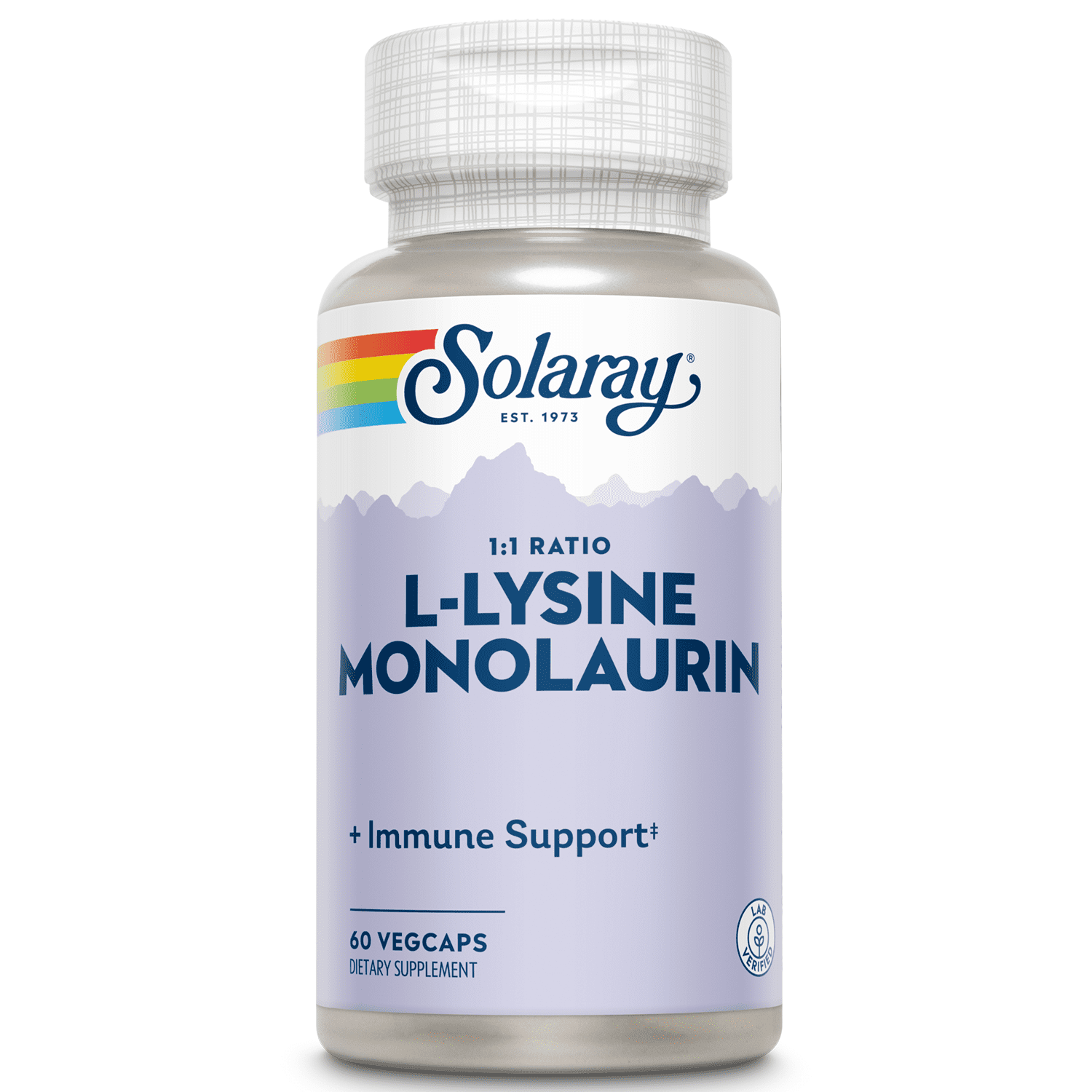 Solaray L-Lysine Monolaurin Immune Support Supplement, 1:1 Ratio for Immune System Function, 500 mg Each, 60-Day Money Back Guarantee, 30 Servings, 60 VegCaps