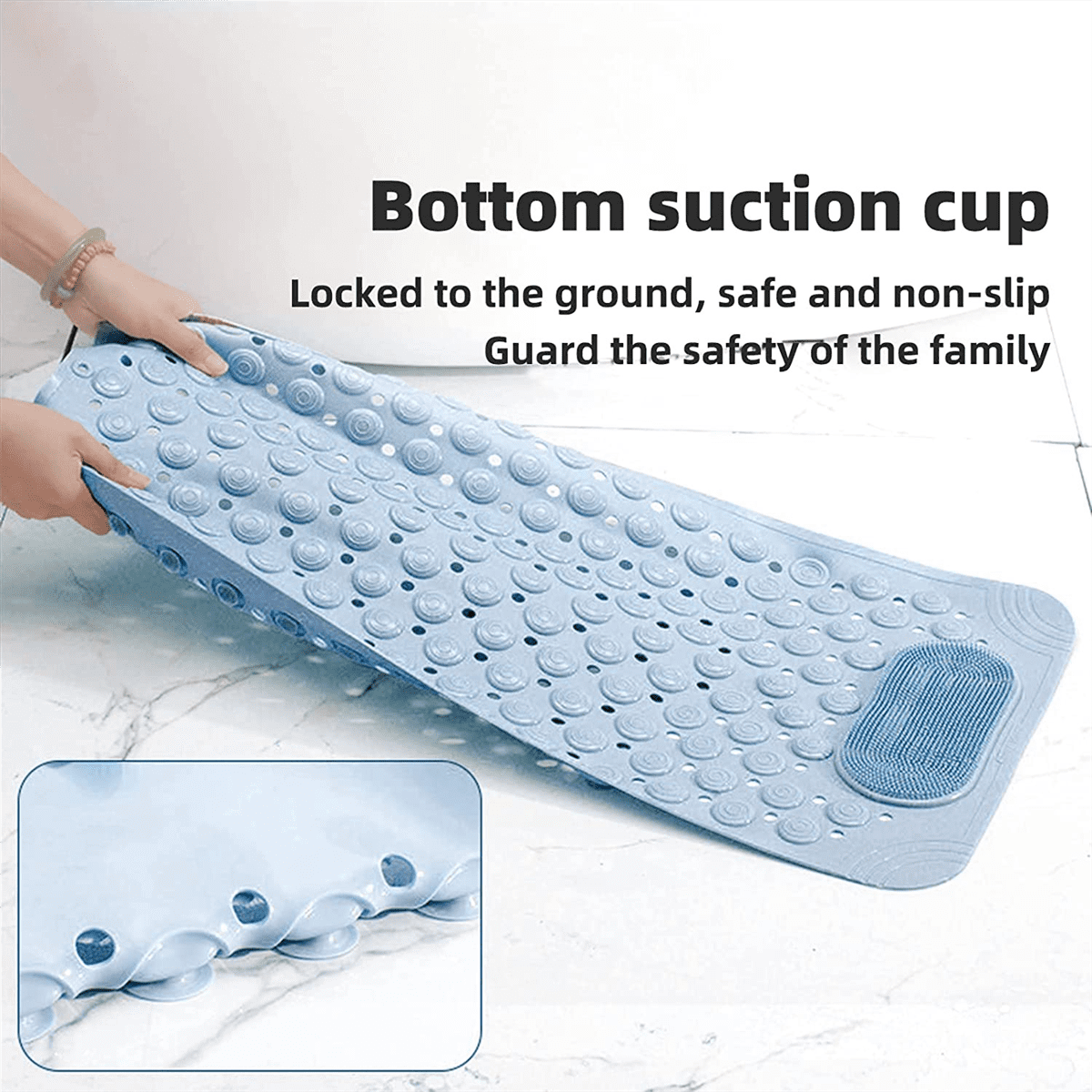 Bathtub Mat Non Rubber Shower Mat with Drain Holes Suction Cups, Quick Drain, Feet Massage