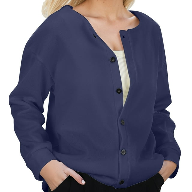 asddcavvf Cardigan pour Femmes Automne/hiver 2024 Nouveau Couleur Unie Imprimé Mode Décontracté V Nec