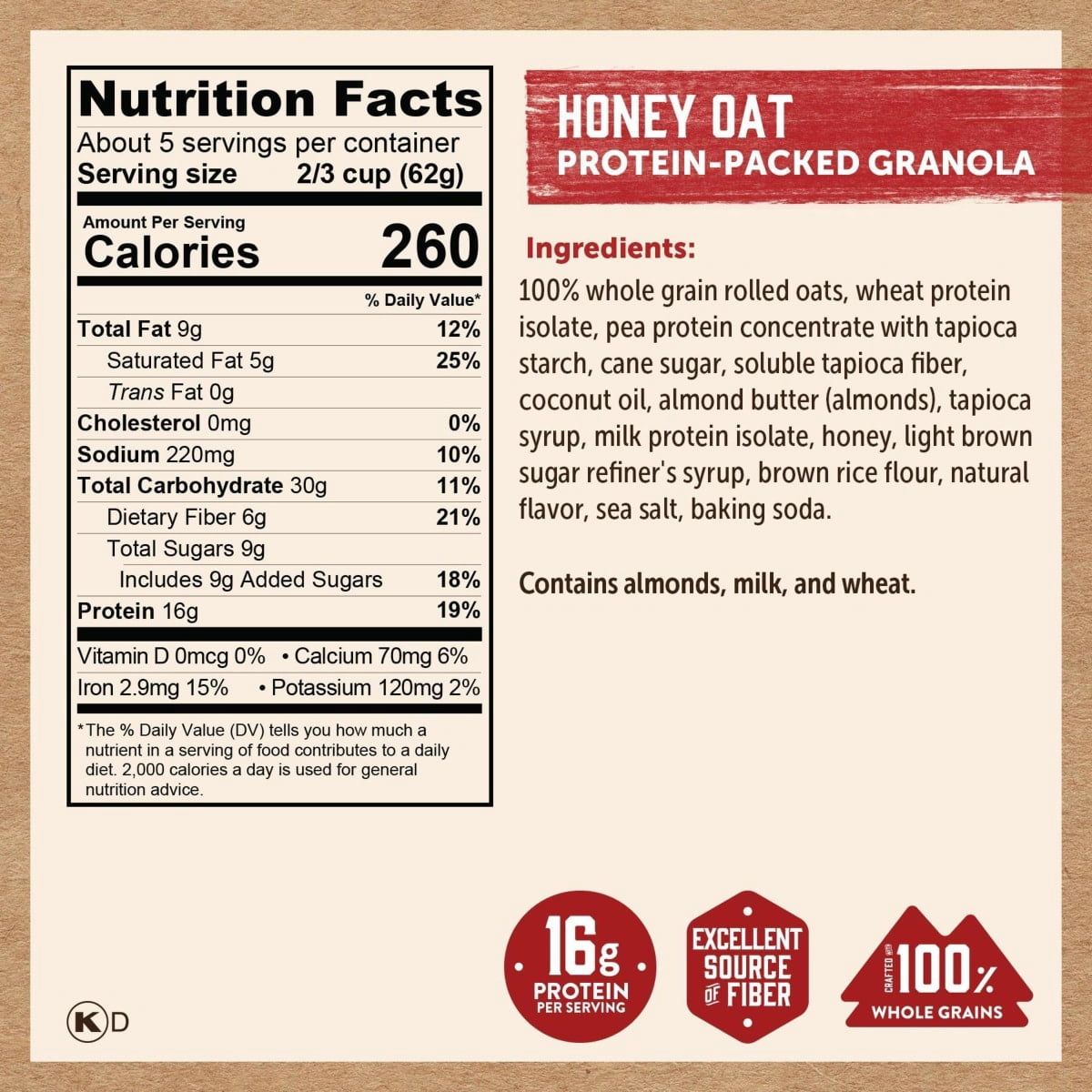 Kodiak Protein-Packed Honey Oat Protein Granola Bag, Ready to Eat, 11 oz