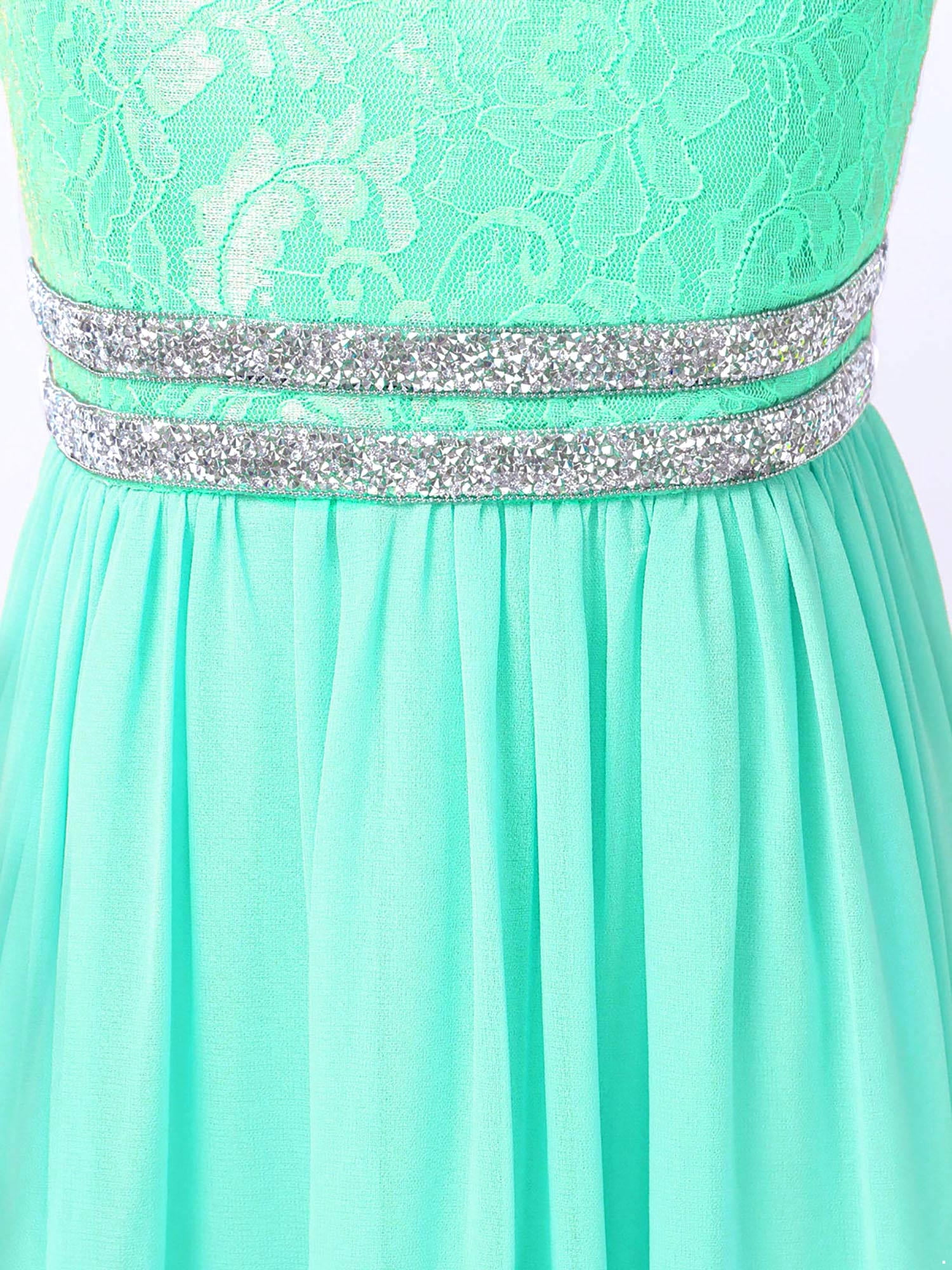 iiniim Kids Lace Floral Flower Girls Dress Sequins Halter Chiffon Dress  Long Maxi Junior Bridesmaid Gown Mint Green 16 - Walmart.com
