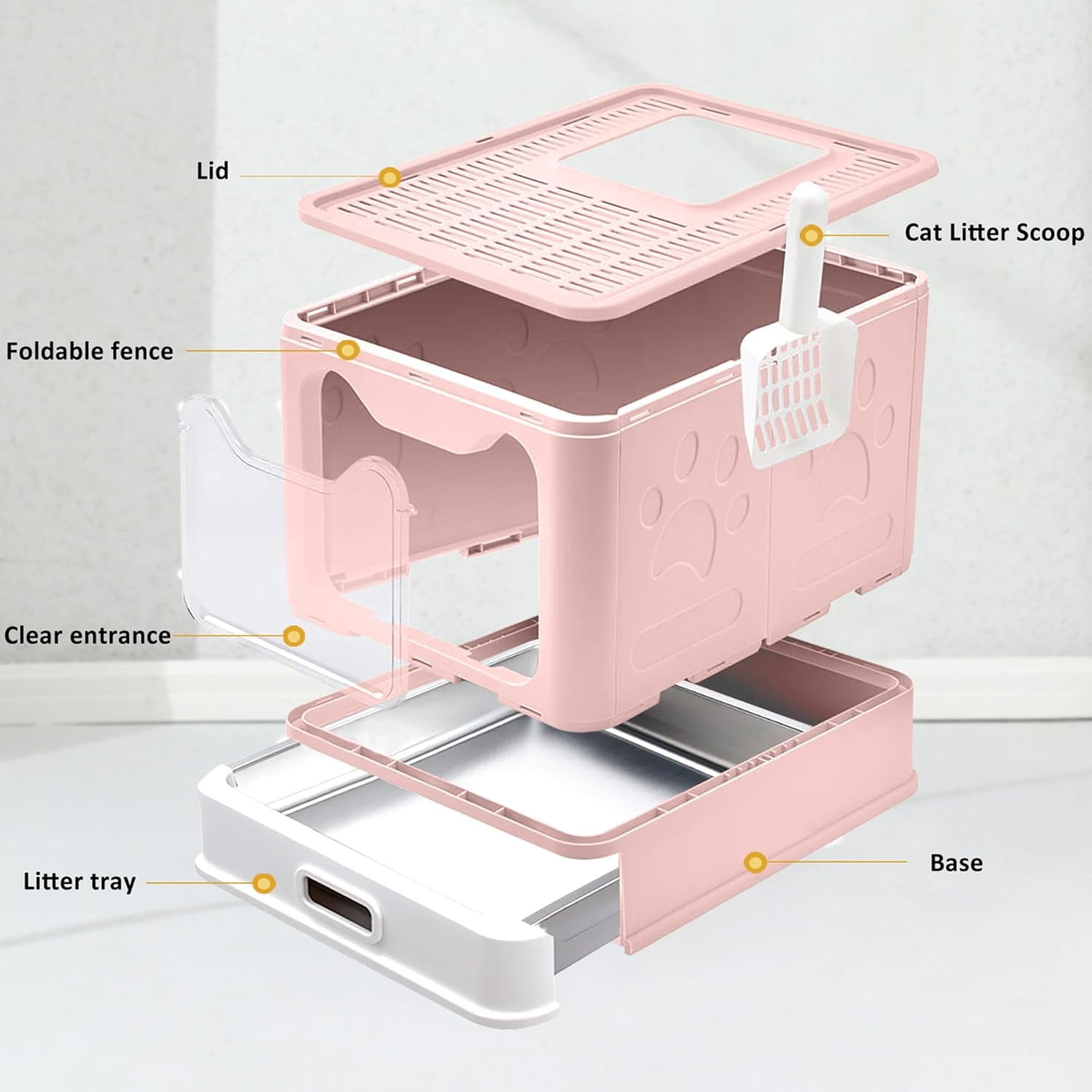 Enclosed Cat Litter Box with Lid Top Exit Covered Metal Stainless Steel Litter Box Leak Proof & Odorless Easy to Clean Including Cat Litter Scoop and Cat Litter Mat