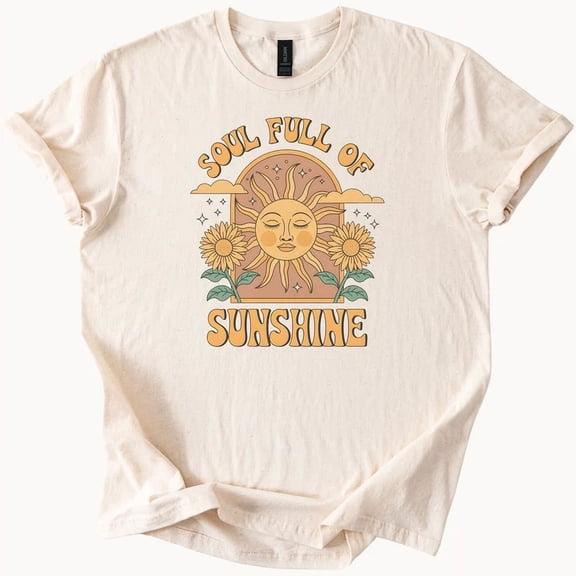 Hot Trending Sunshine Soul T Shirt Retro Sun Sunflower Graphic Tee Boho Vibes Design Preview Only