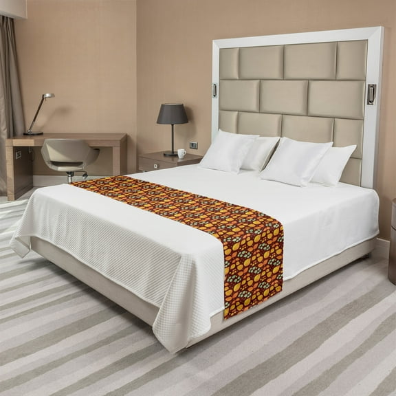 Autumn Bed Runner, Repeating Fall Pattern of Abstract Leaves and Dots, Decorative Accent Bedding Scarf for Hotels Homes and Guestrooms, King, Burgundy Mint Green, by Ambesonne