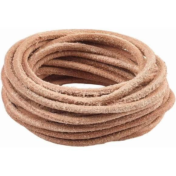 Genuine Leather Cord 5m x 4mm Round Leather String Frosted Cowhide Rope Natural Yak Hide Suede Braiding Threads for Jewelry Making Bracelet Necklace Keychains Shoe Lace DIY Crafts Sienna