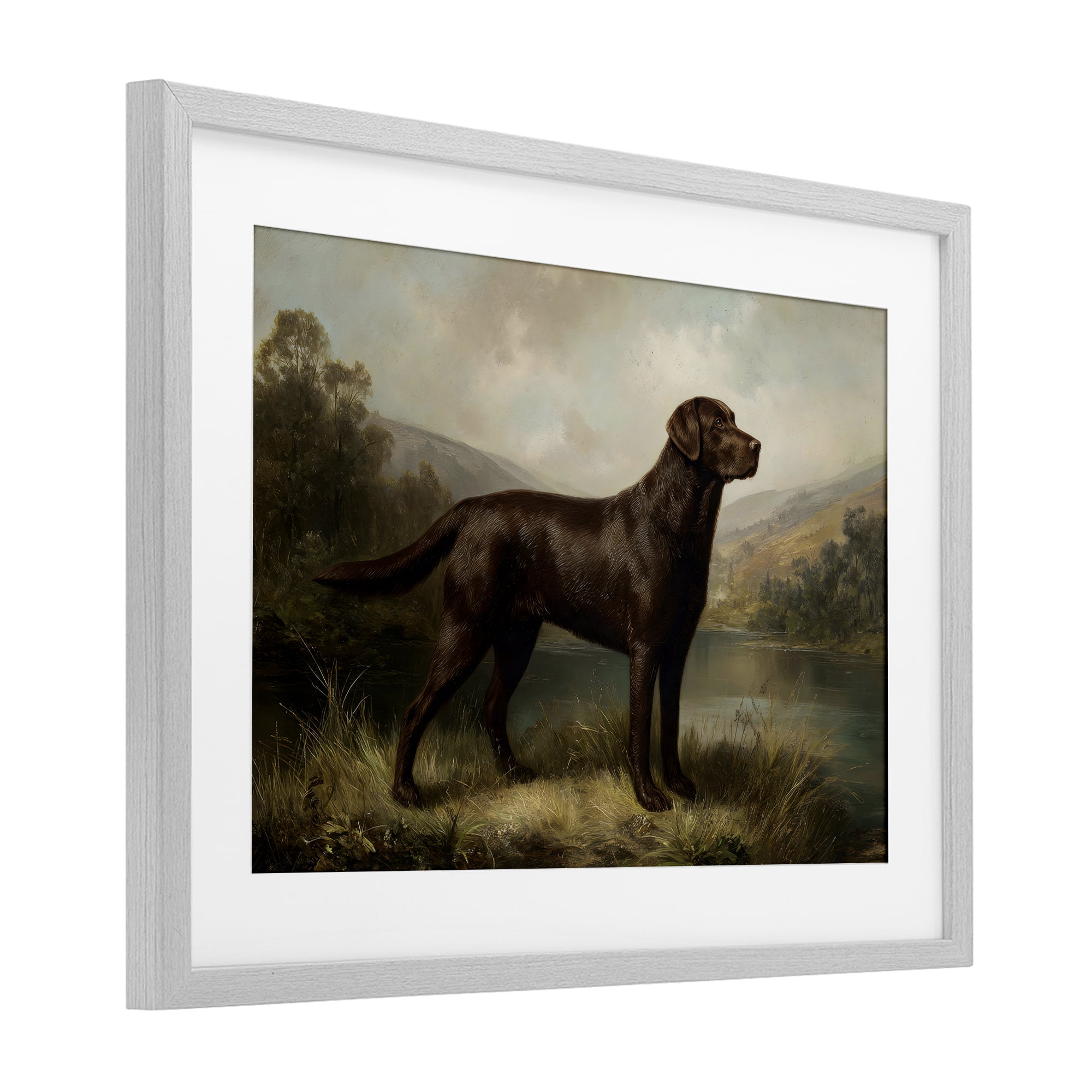 Stupell Industries On Alert Hunting Dog Gray Framed Print Under Glass, design by Petal Prints Design