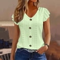 thumbnail image 2 of AKOEE Button Up Eyelet Shirts for Women Summer Ruffle Short Sleeve V Neck Blouses Dressy Casual Tops (M, Green), 2 of 6