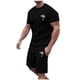 thumbnail image 3 of Conjunto de Sudadores de Hombres Impresión Casual Deportes de Manga Corta Cuello Redondo, Traje de Deporte de 2 Piezas con Pantalones de Corredores de Cintura Elástica, 3 of 4