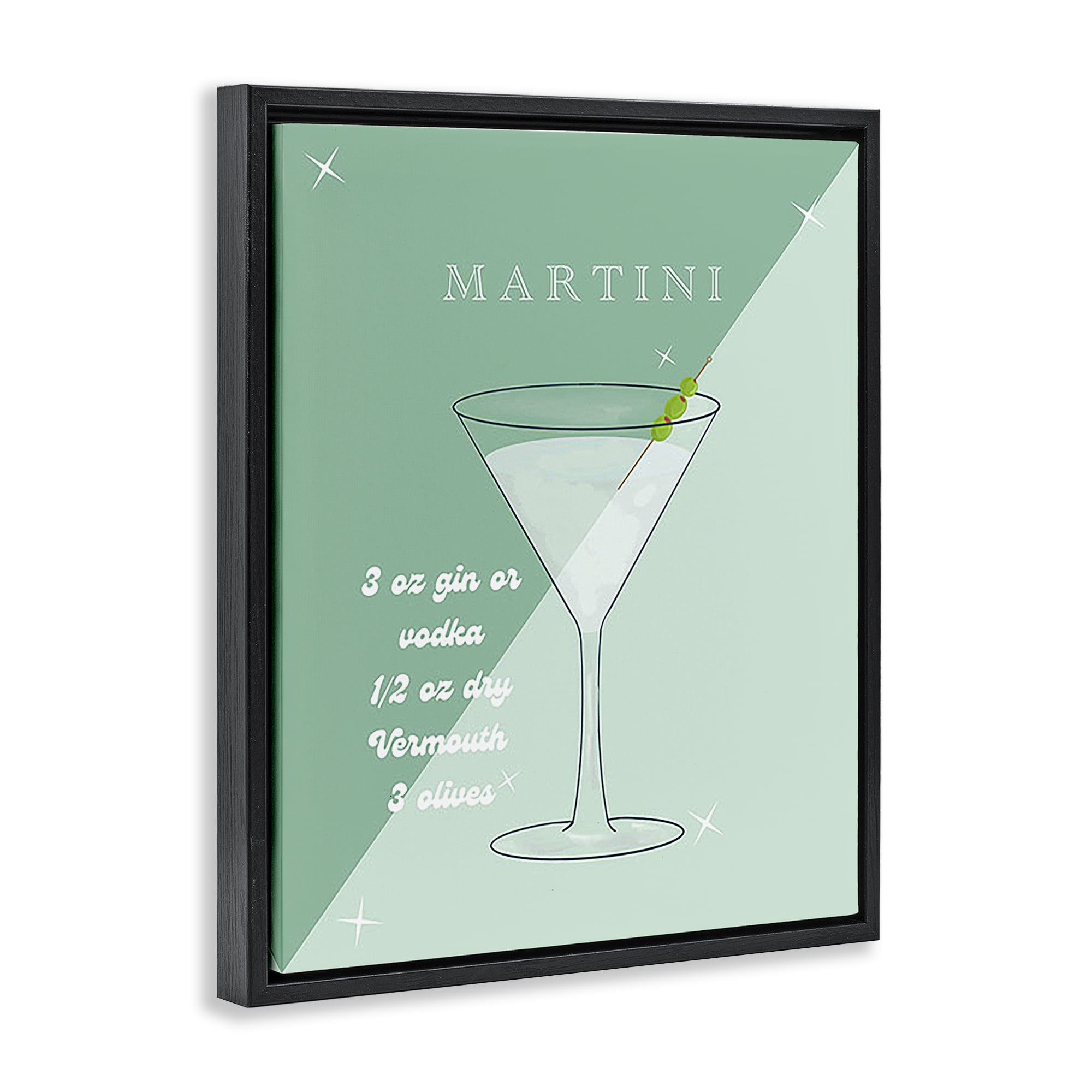 Stupell Industries Modern Martini Recipe Food & Beverage Painting Black Floater Framed Canvas Art Print Wall Art, 17 x 21