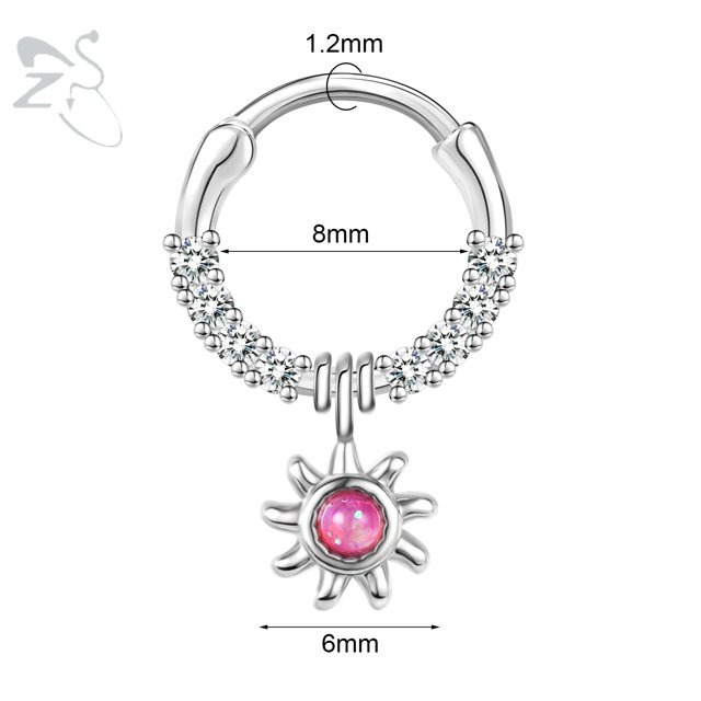 ZS-Piercing para el tabique nasal, anillos de cristal de cobre para la nariz, pendiente de cartílago de acero inoxidable, hélice, Tragus, 16G, 1 unidad